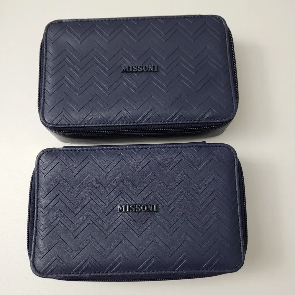 Set Of 2 MISSONI Exclusively for Delta One Blue Toiletry Travel Bag Case